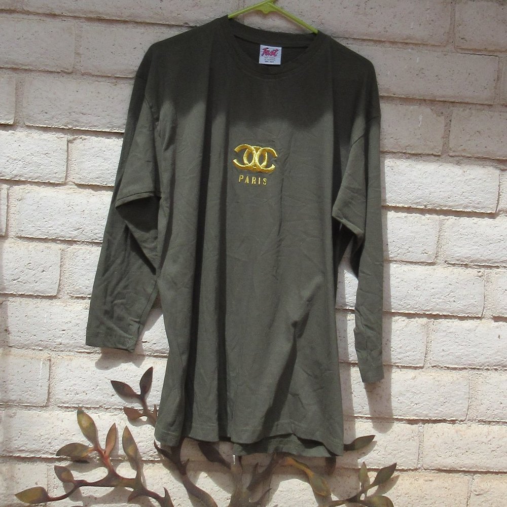 FAST Olive Green Long Sleeve Paris Tee Dress Tunic OS